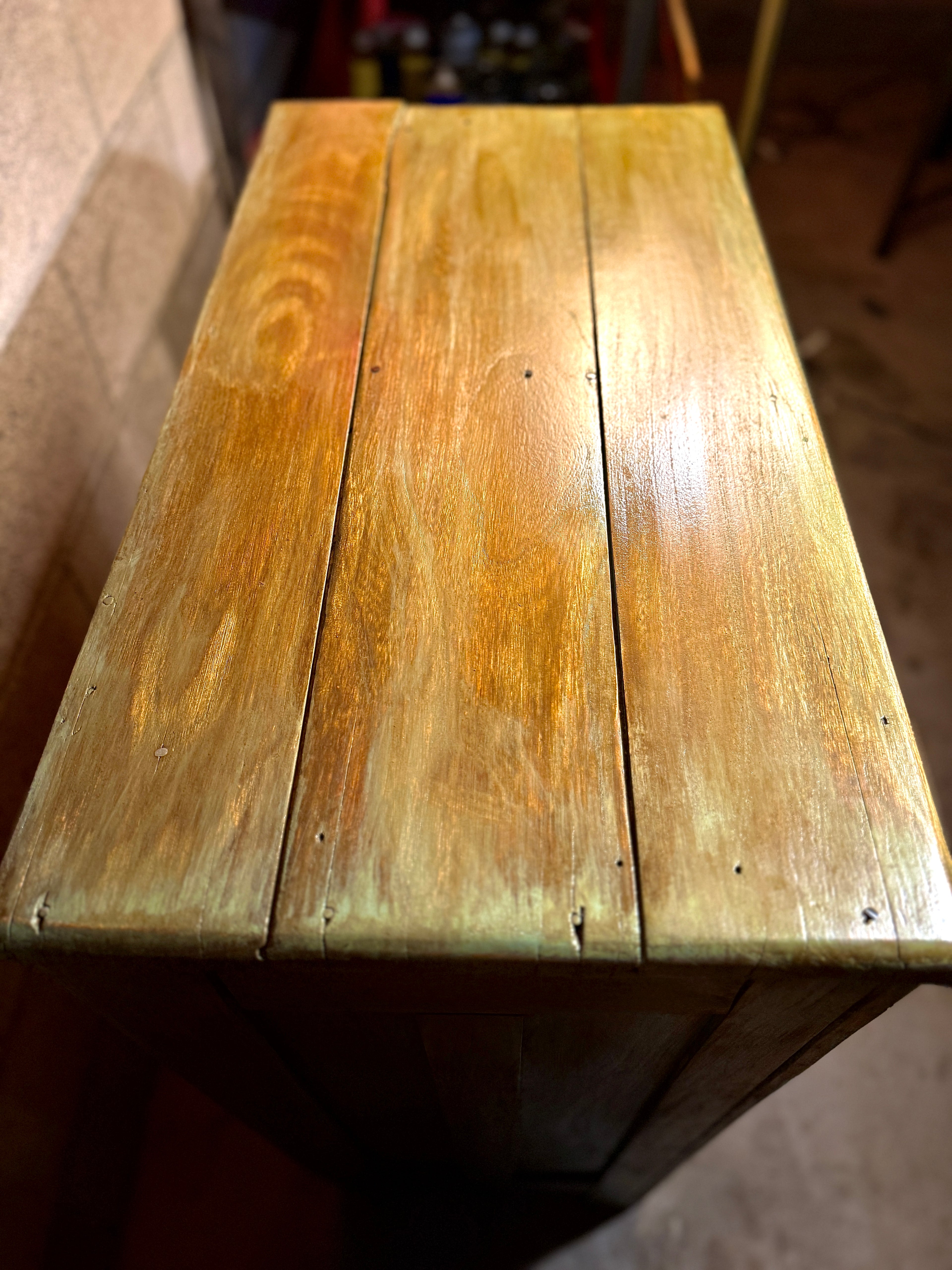 Early 1900s Cottage Ice Box Cabinet – Restored Antique Sage & Walnut Finish, Original Hardware, Galvanized Interior (c.1900–1920)