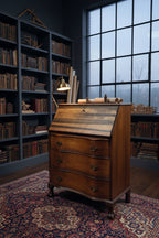 Antique Chippendale Revival Slant-Front Desk, Serpentine Walnut, Restored Striped Pine Fall, Claw Feet, American, c. 1925–1940