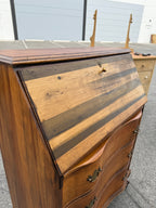 Antique Chippendale Revival Slant-Front Desk, Serpentine Walnut, Restored Striped Pine Fall, Claw Feet, American, c. 1925–1940