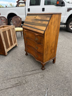 Antique Chippendale Revival Slant-Front Desk, Serpentine Walnut, Restored Striped Pine Fall, Claw Feet, American, c. 1925–1940