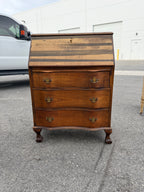 Antique Chippendale Revival Slant-Front Desk, Serpentine Walnut, Restored Striped Pine Fall, Claw Feet, American, c. 1925–1940