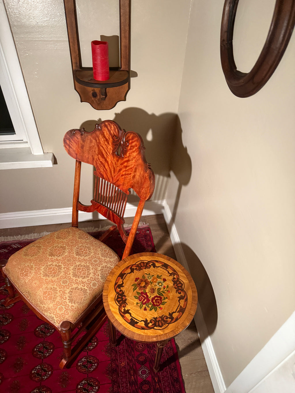 Victorian Tiger Oak Pressed-Back Parlor Rocking Chair, c. 1870–1890