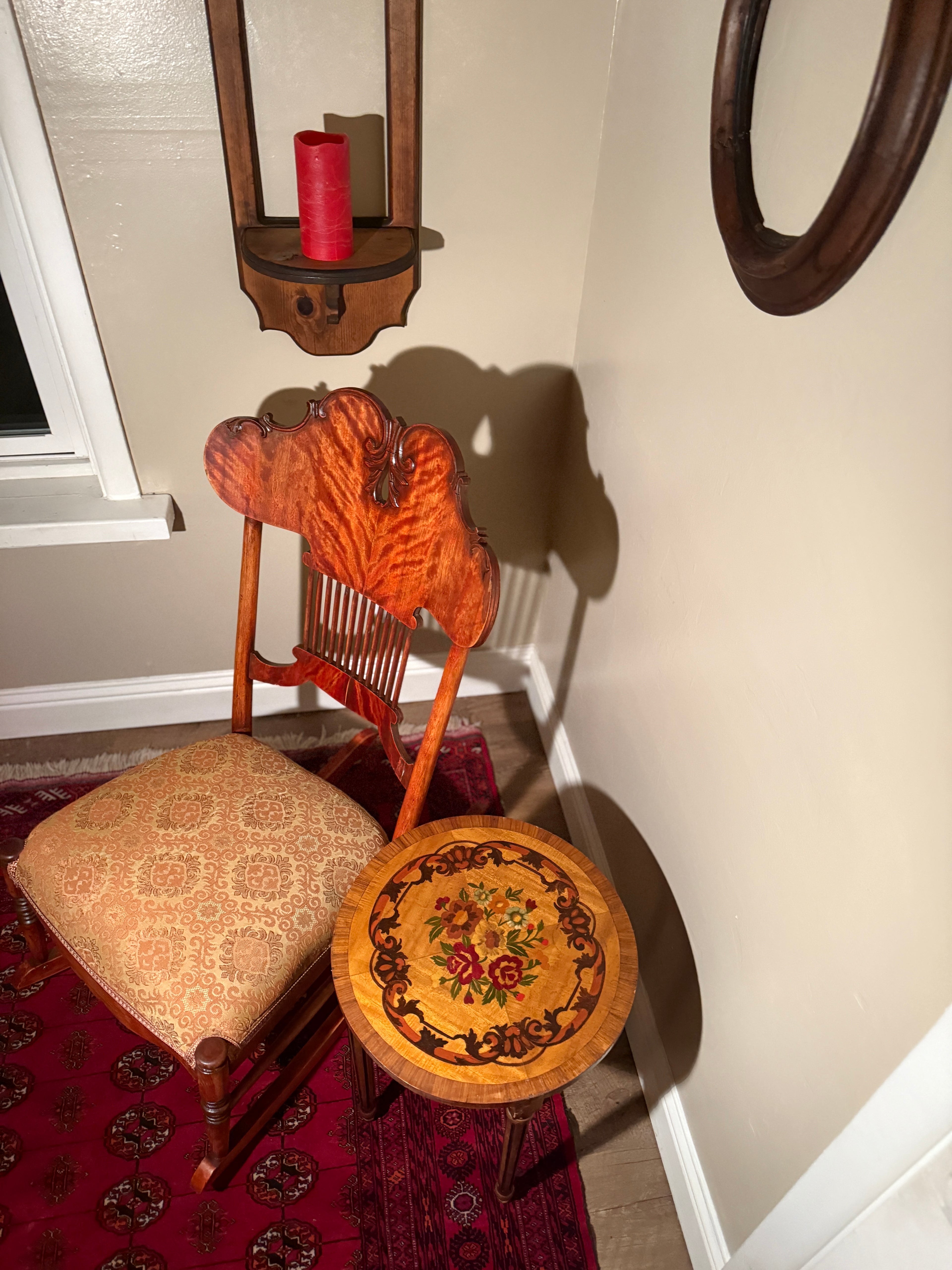 Victorian Tiger Oak Pressed-Back Parlor Rocking Chair, c. 1870–1890