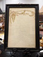 Antique Parisian Restaurant Menu, Handwritten Déjeuner Bill of Fare, Café de Paris–Fouquet's Maisons, Art Nouveau Gilt, Framed, c. 1925–1928