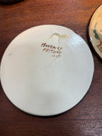 Pair of Pennsbury Pottery Pennsylvania Dutch Plaques, Courting Buggy and Amish Family, Morrisville PA, c. 1957
