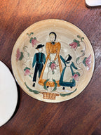Pair of Pennsbury Pottery Pennsylvania Dutch Plaques, Courting Buggy and Amish Family, Morrisville PA, c. 1957