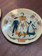 Pair of Pennsbury Pottery Pennsylvania Dutch Plaques, Courting Buggy and Amish Family, Morrisville PA, c. 1957
