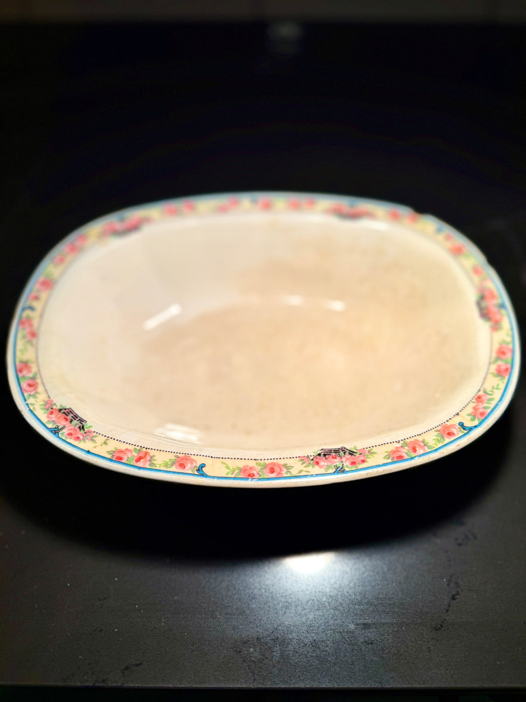 Edwin M. Knowles China Co. Vitreous Floral Border Oval Serving Dish (c. 1926–1932)