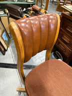 Maple Swivel Desk Chair, Channel-Tufted Back with Nailhead Trim, c. 1940–1960