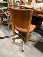 Maple Swivel Desk Chair, Channel-Tufted Back with Nailhead Trim, c. 1940–1960