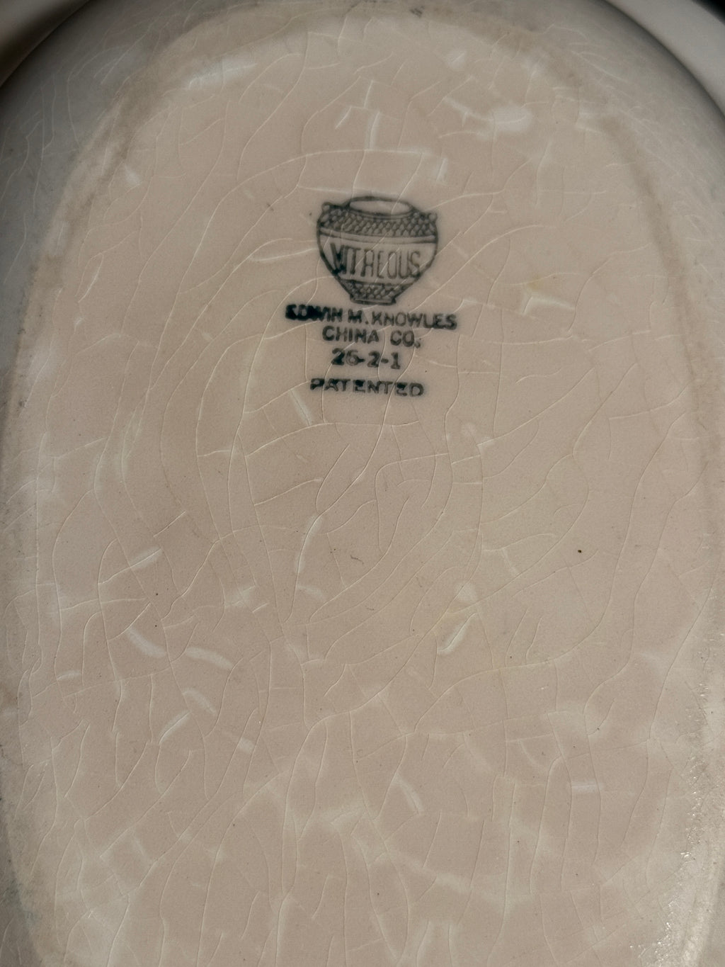 Edwin M. Knowles China Co. Vitreous Floral Border Oval Serving Dish (c. 1926–1932)