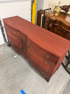 Federal Revival Bow-Front Nine-Drawer Triple Dresser, Mahogany Refinished in Sedona Red, c. 1940–1955