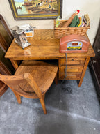 American Oak Writing Desk &amp; Side Chair, Quartersawn Golden Oak, c. 1910–1930