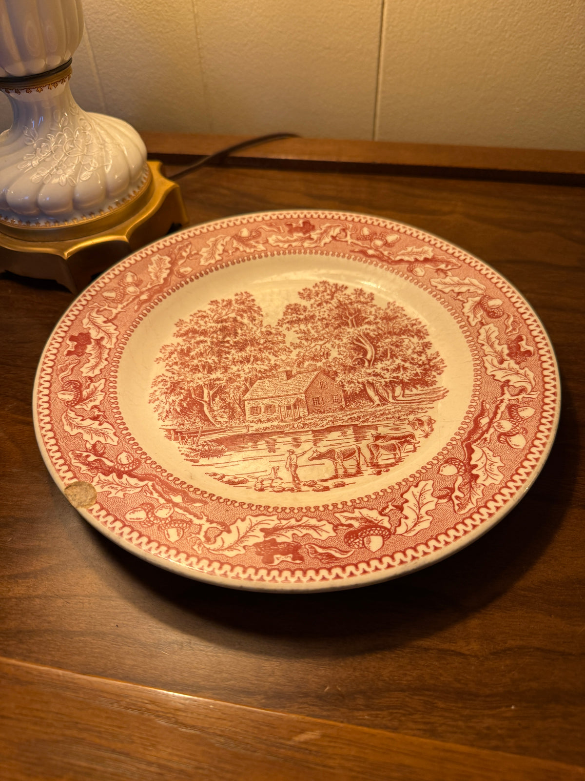 Royal China Memory Lane Transferware Plate, c. 1960s Pink Ironstone