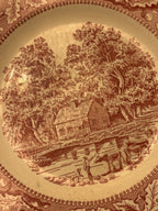 Royal China Memory Lane Transferware Plate, c. 1960s Pink Ironstone