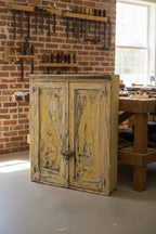Pair of Paneled Cupboards, Hand-Stripped Layered Paint with Kræmmerhus Decalcomanias, c. 1930–1945