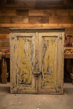 Pair of Paneled Cupboards, Hand-Stripped Layered Paint with Kræmmerhus Decalcomanias, c. 1930–1945