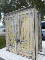 Pair of Paneled Cupboards, Hand-Stripped Layered Paint with Kræmmerhus Decalcomanias, c. 1930–1945