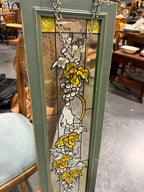 Art Nouveau Antique Grapevine Stained Glass Hanging Panel, c. 1900 Salvaged Glass in Later Framing