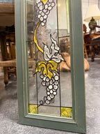 Art Nouveau Antique Grapevine Stained Glass Hanging Panel, c. 1900 Salvaged Glass in Later Framing