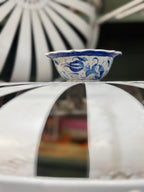 Hand-Painted Kütahya Çini Footed Bowl, Cobalt and Turquoise İznik-Style Tulips, Gediz Çini Mark, c. 1945–1965
