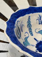 Hand-Painted Kütahya Çini Footed Bowl, Cobalt and Turquoise İznik-Style Tulips, Gediz Çini Mark, c. 1945–1965