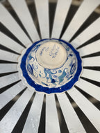 Hand-Painted Kütahya Çini Footed Bowl, Cobalt and Turquoise İznik-Style Tulips, Gediz Çini Mark, c. 1945–1965