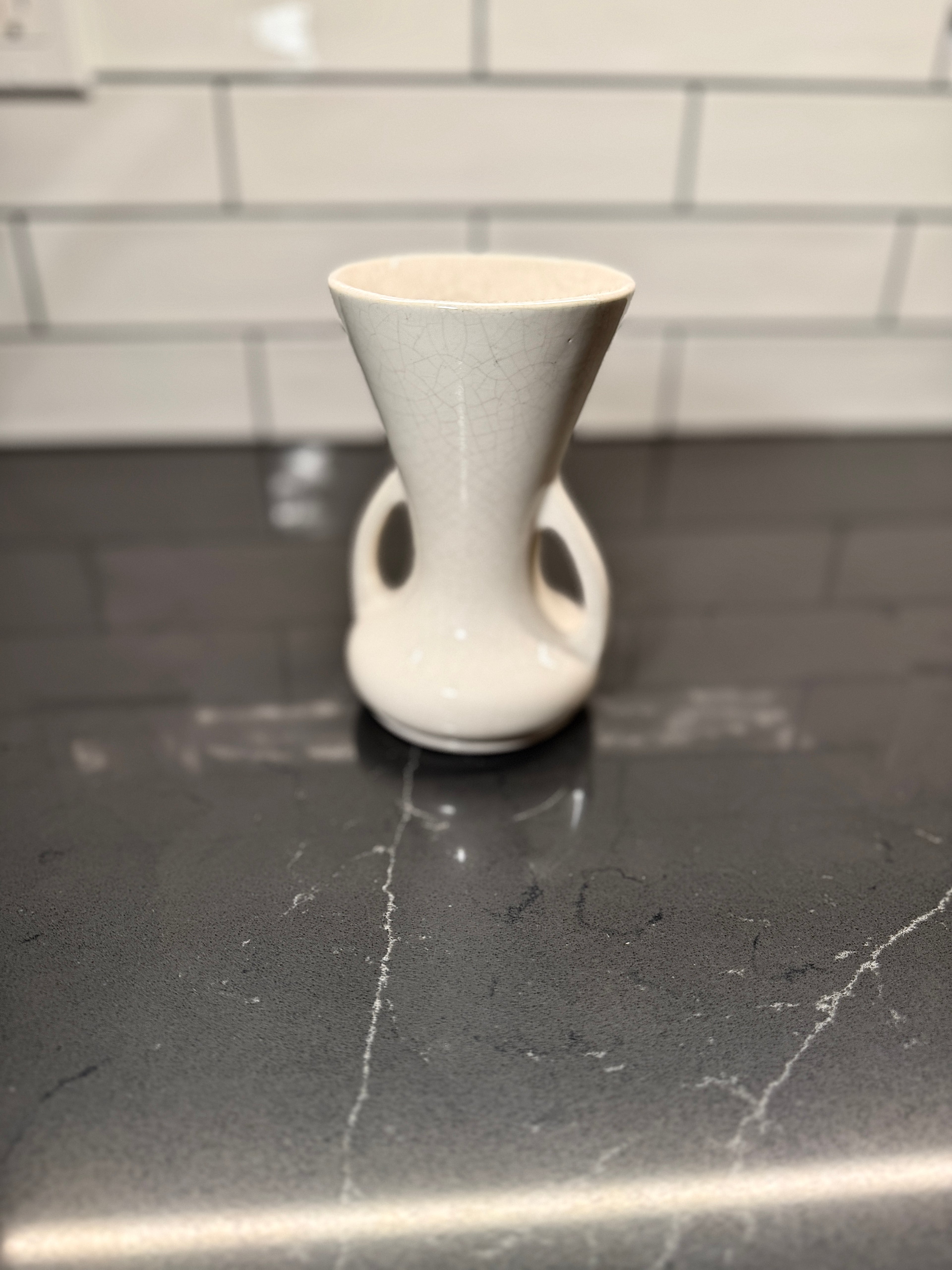 Art Nouveau Ivory Crackle Vase with Dual Handles — American or English Studio Pottery (c.1890–1915)