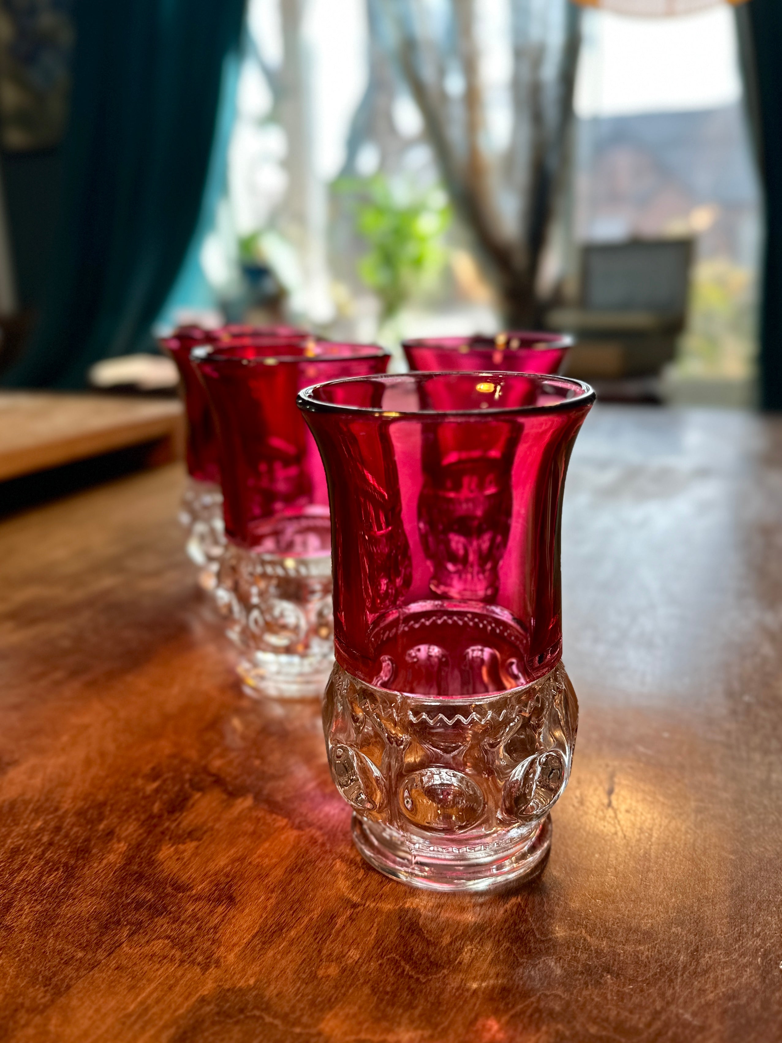 Mid-Century Bohemian Ruby Flashed 8 oz Tumblers – Czechoslovakia c. 1950s–1970s | Set of 4