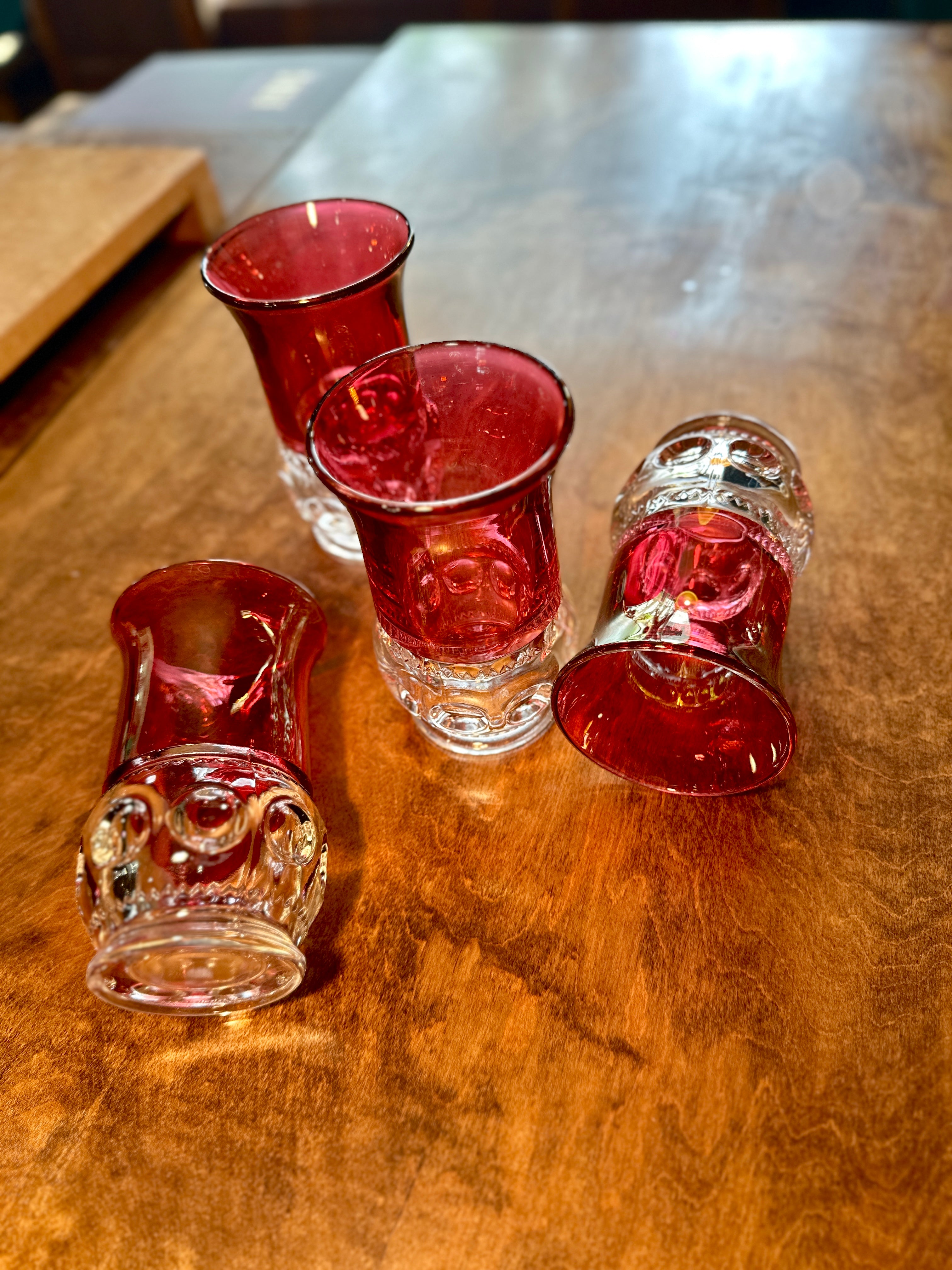 Mid-Century Bohemian Ruby Flashed 8 oz Tumblers – Czechoslovakia c. 1950s–1970s | Set of 4