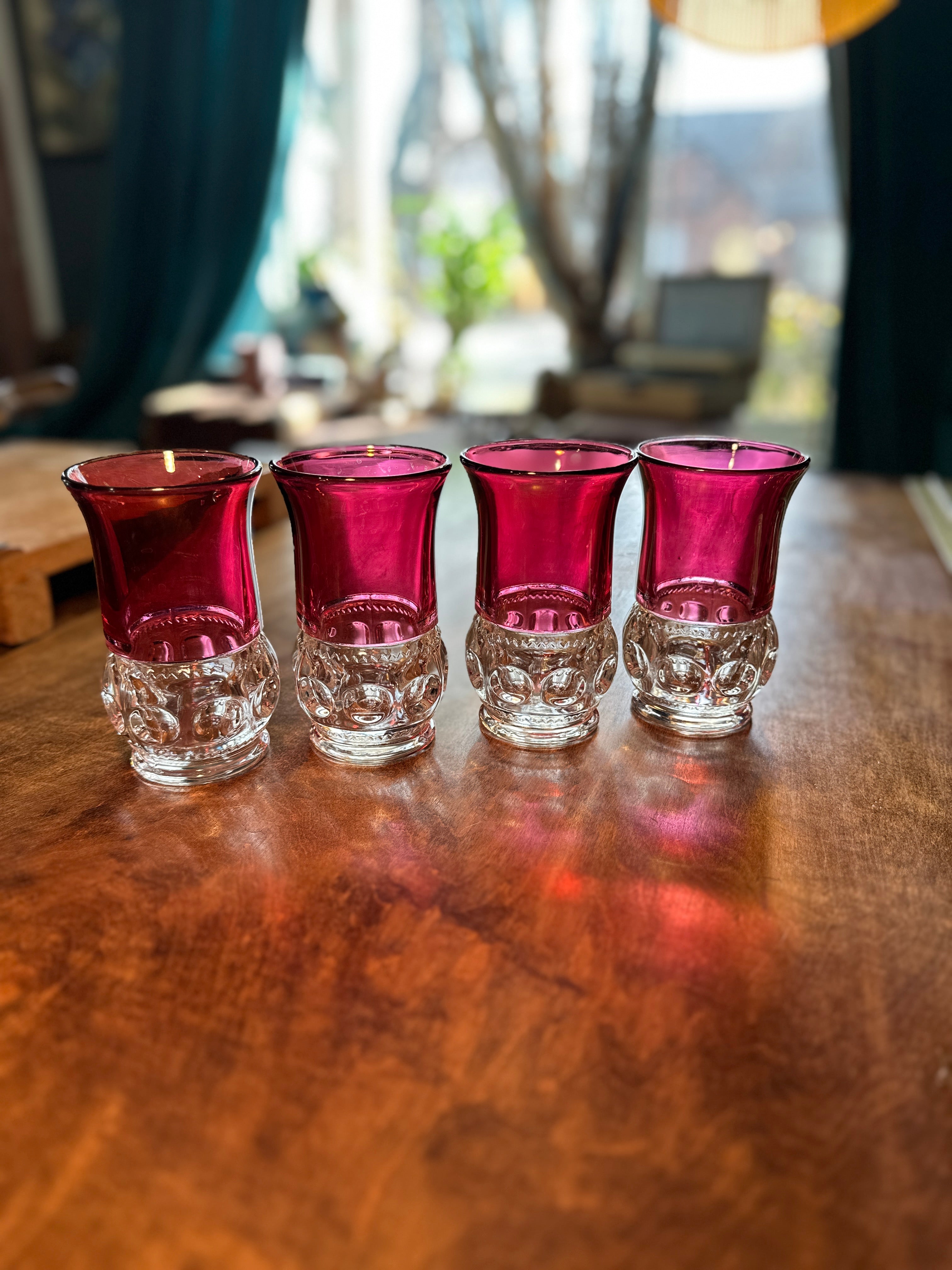 Mid-Century Bohemian Ruby Flashed 8 oz Tumblers – Czechoslovakia c. 1950s–1970s | Set of 4