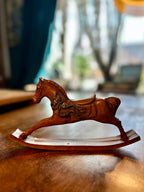 Hand-Carved Folk Art Rocking Horse Signed GH 1983 – Vintage Wooden Sculpture