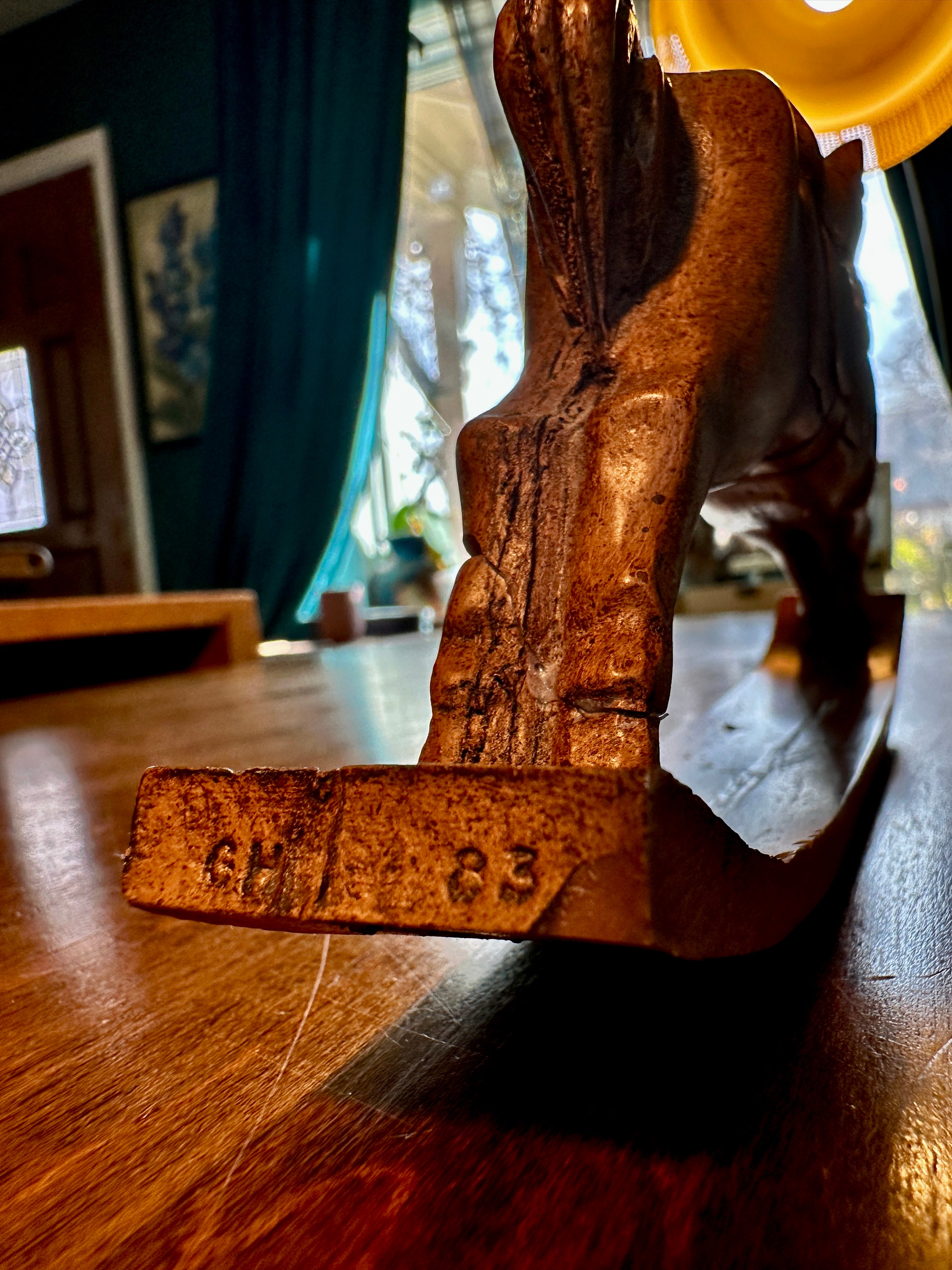 Hand-Carved Folk Art Rocking Horse Signed GH 1983 – Vintage Wooden Sculpture