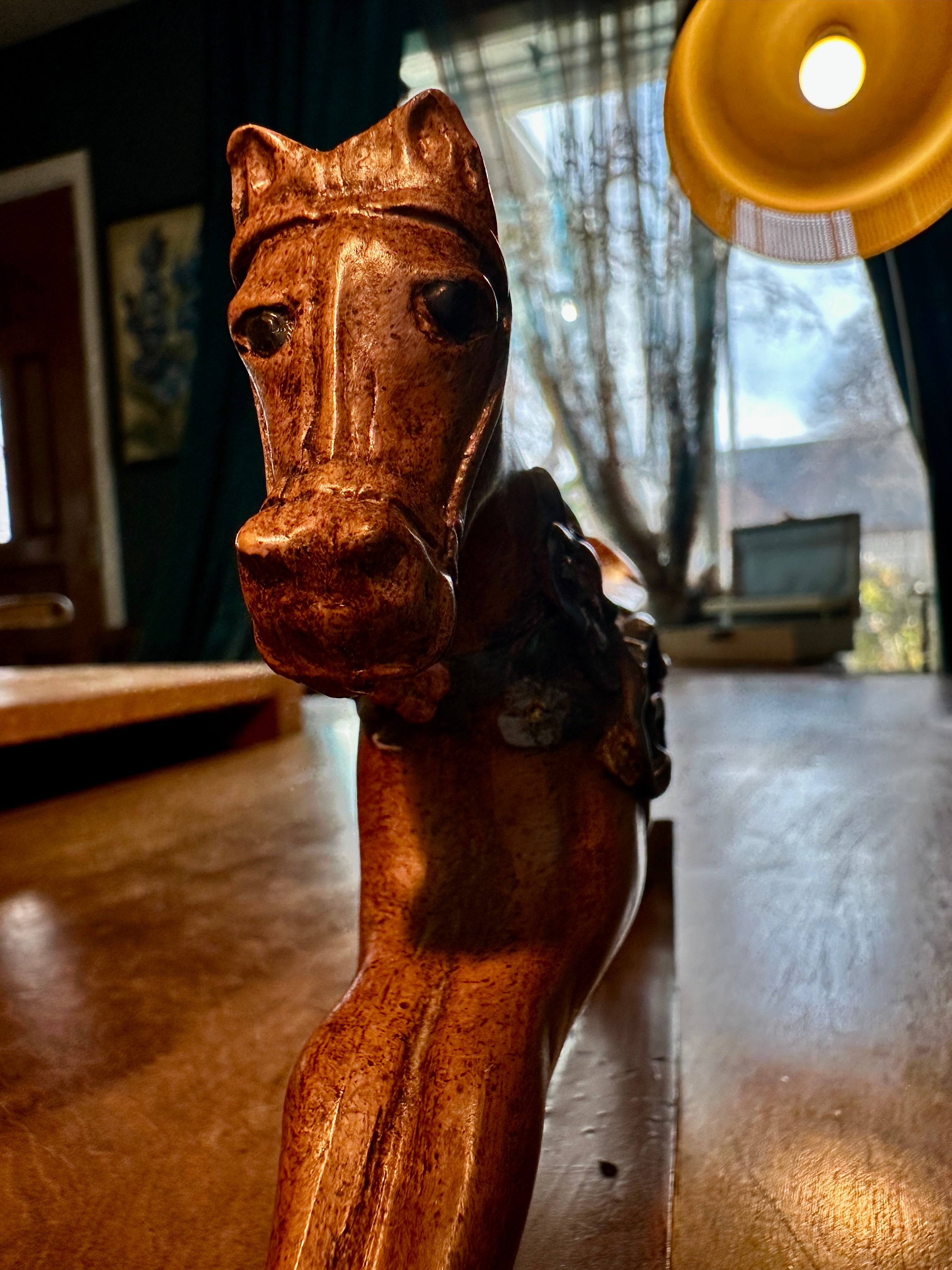 Hand-Carved Folk Art Rocking Horse Signed GH 1983 – Vintage Wooden Sculpture