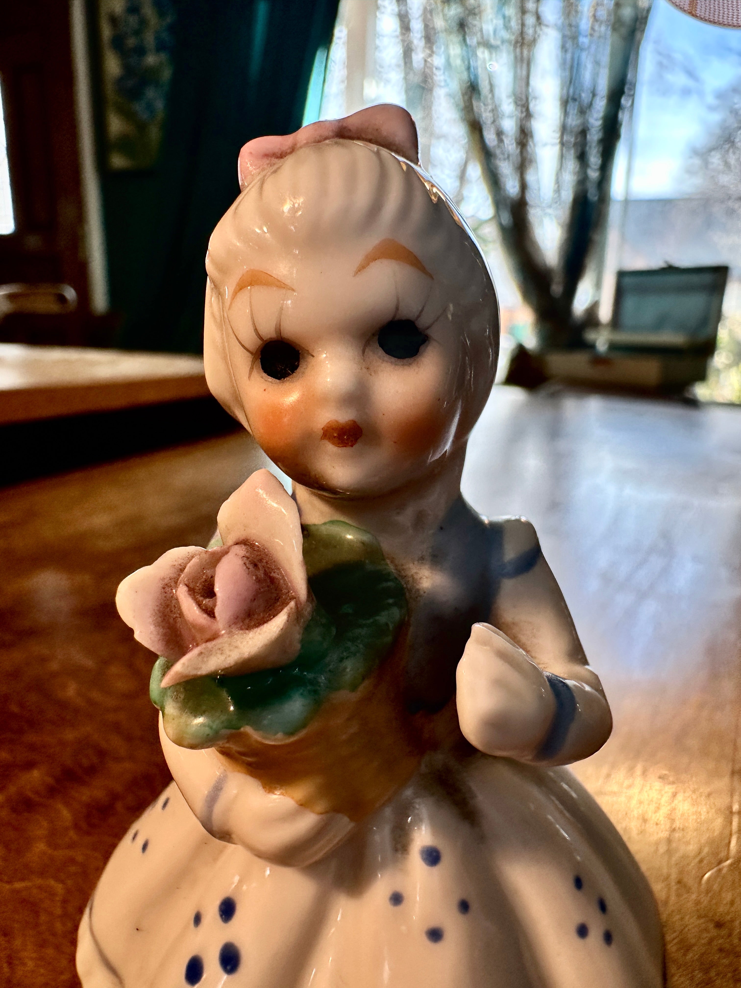 Vintage Genuine Porcelain Girl Figurine – Made in Taiwan 1980s Cottage Decor