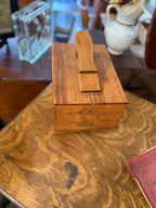 Griffin ShineMaster Oak Shoe Shine Box with Original Lithographed Label and Fitted Foot Rest, c. 1925–1950