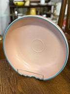 Treasure Craft Southwest Stepped-Rim Saucer, Matte Peach with Turquoise Band, Made in USA, c. 1980–1995