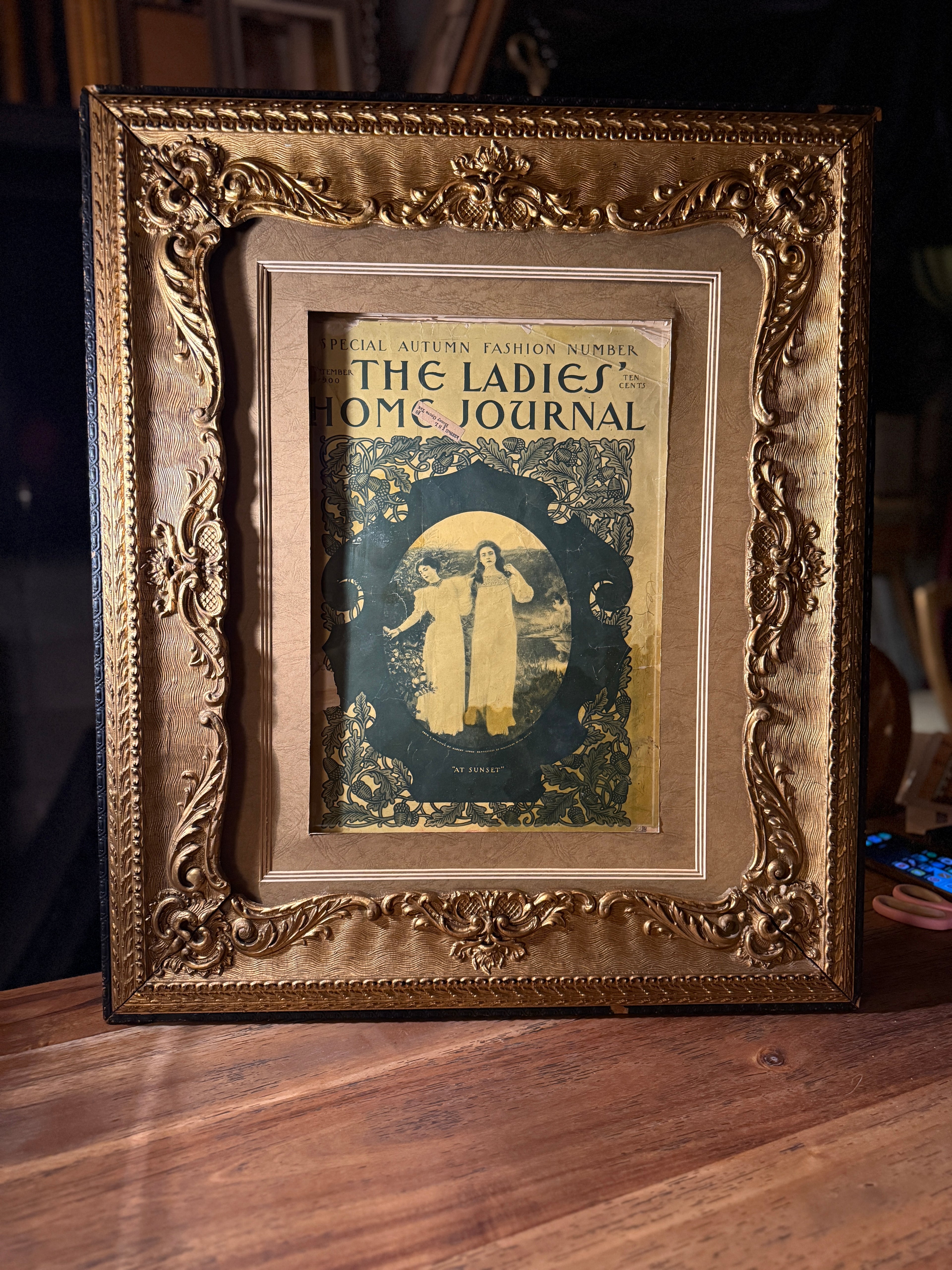 1900 Ladies’ Home Journal Special Autumn Edition in Antique Rococo Revival Giltwood Frame (c. 1870–1890)