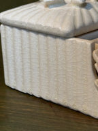 Cigarette Box and Nesting Ashtray Set, Ribbed White Ceramic with Applied Roses, c. 1930-1950