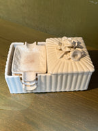 Cigarette Box and Nesting Ashtray Set, Ribbed White Ceramic with Applied Roses, c. 1930-1950