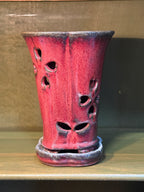 Pierced Butterfly Orchid Pot with Attached Saucer, Oxblood Red Flambé Glaze over Stoneware, c. 1980–2010