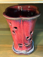 Pierced Butterfly Orchid Pot with Attached Saucer, Oxblood Red Flambé Glaze over Stoneware, c. 1980–2010