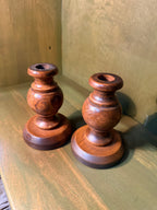 Pair of Turned Oak Candlesticks, Baluster Form with Weighted Baize-Lined Bases, c. 1950–1980