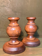 Pair of Turned Oak Candlesticks, Baluster Form with Weighted Baize-Lined Bases, c. 1950–1980