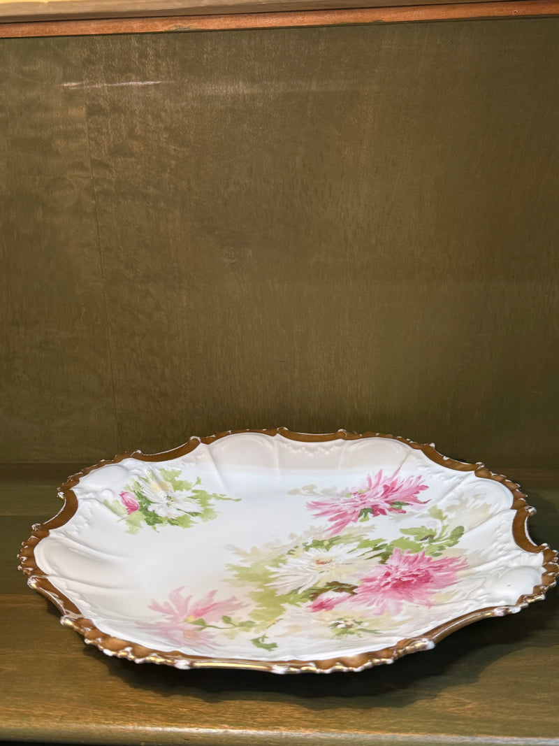 Coronet Limoges Chrysanthemum Charger, Rococo Molded Rim with Heavy Gilding, George Borgfeldt, c. 1906–1920