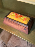Silk Embroidered Dresser Box, Hand-Worked Floral Panel on a Refinished Hardwood Case, c. 1940–1970
