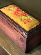 Silk Embroidered Dresser Box, Hand-Worked Floral Panel on a Refinished Hardwood Case, c. 1940–1970