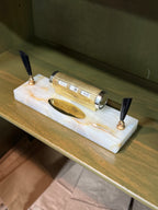 Onyx and Brass Desk Set with Rolling Perpetual Calendar and Twin Pen Holders, c. 1950–1970
