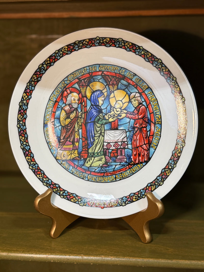 D'Arceau-Limoges “Noël Vitrail” Christmas Plate, La Purification, André Restieau, with Original Factory Case, 1978