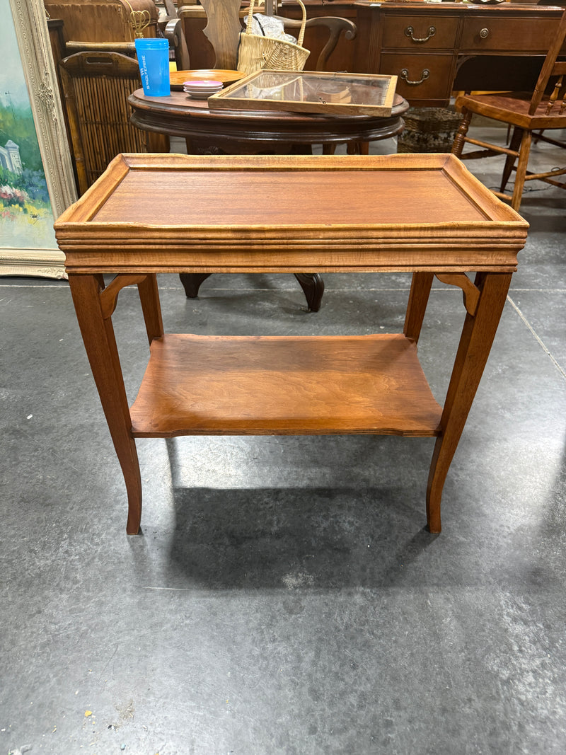 Two-Tier Tray-Top Occasional Table, Mahogany with Gallery Rim, Reeded Apron, and Splayed Legs, c. 1915–1935